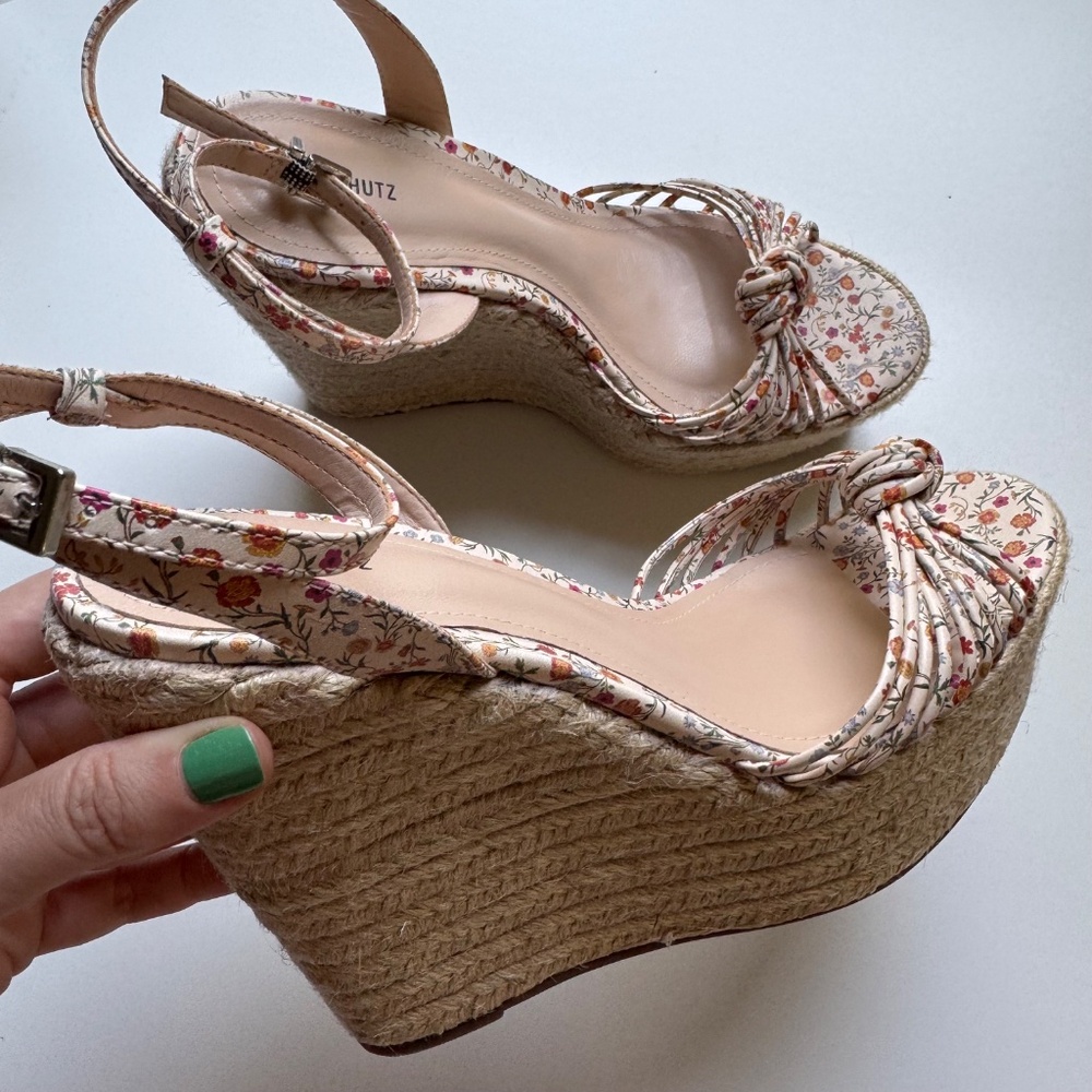 ✨NIB✨ SCHUTZ Gianne Floral Espadrille Platform Wedge Sandals in Natural Sz 8.5M